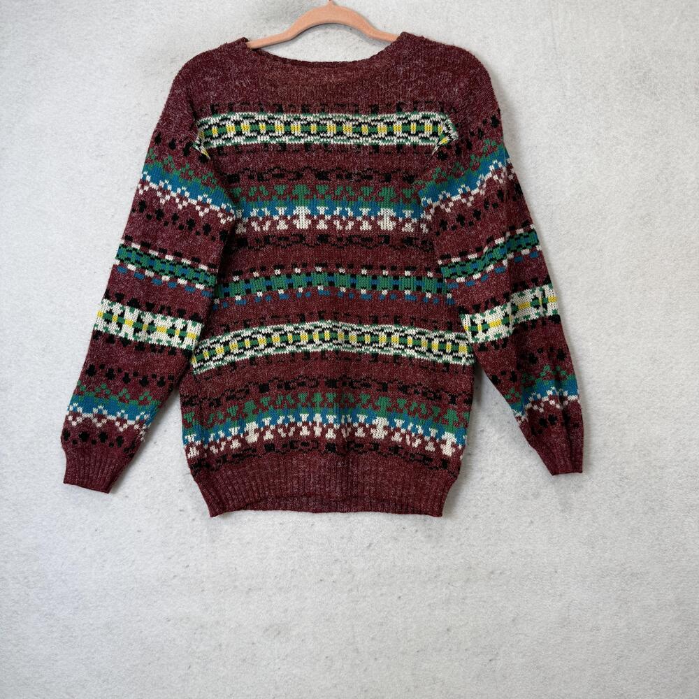 Vintage Clifton Place Sweater Womens Large Red Fair Isle Crew Neck Knit Pullover
